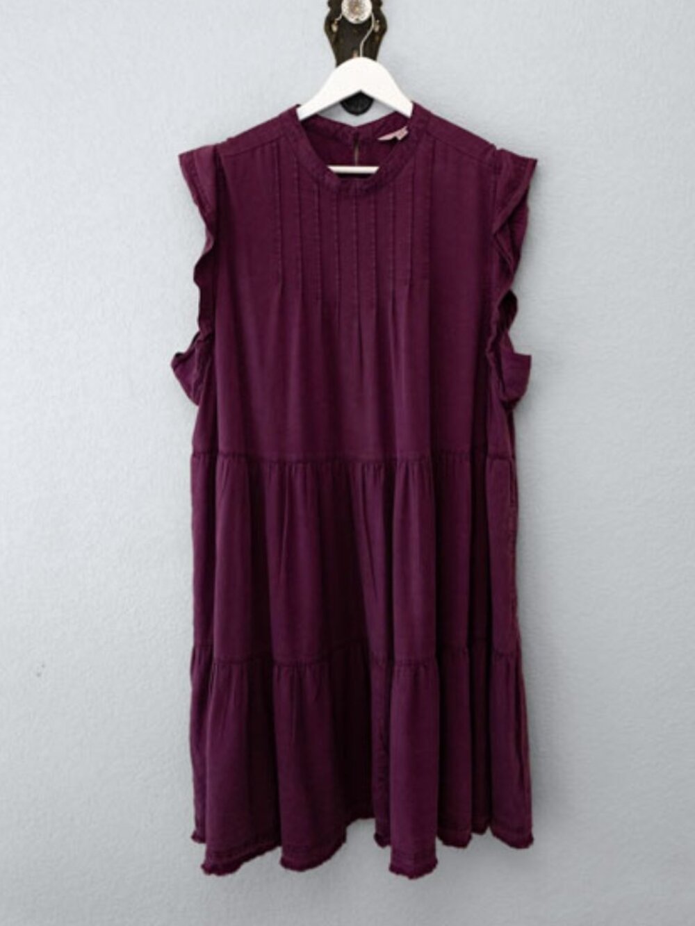 Terra & Sky Purple Lyocell Tiered Dress Pockets Ruffle Sleeve Plus Size 2X